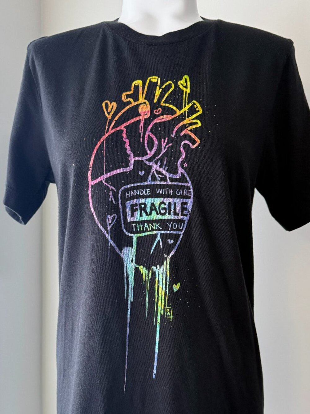 Unisex Rainbow Fragile Heart Black T-Shirt (Bella Canvas)